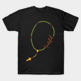 Grateful Colorful Rosary Fall Typography Thanksgiving T-Shirt